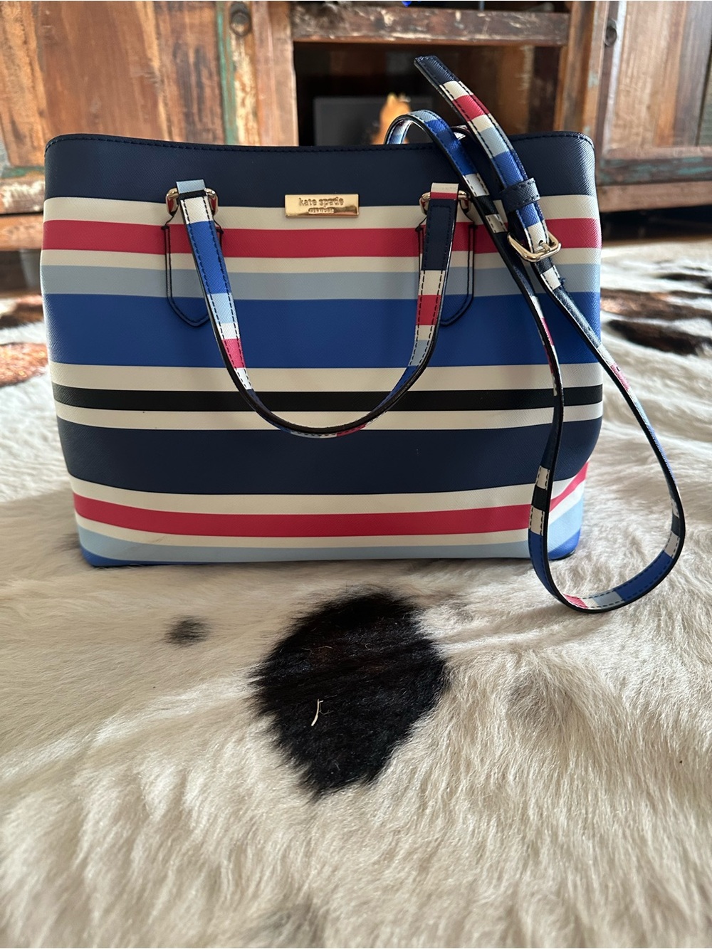 kate spade Navy White red Light Blue Striped Tote